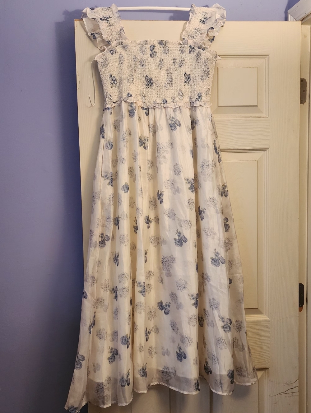 Baltic Born Cream Midi Dress with Blue Floral Print